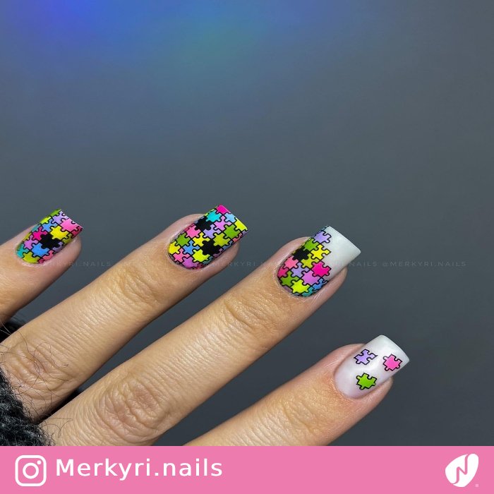 Colorful Puzzle Piece Nails